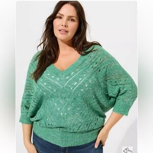Torrid Pointelle Dolman Sweater Size 1